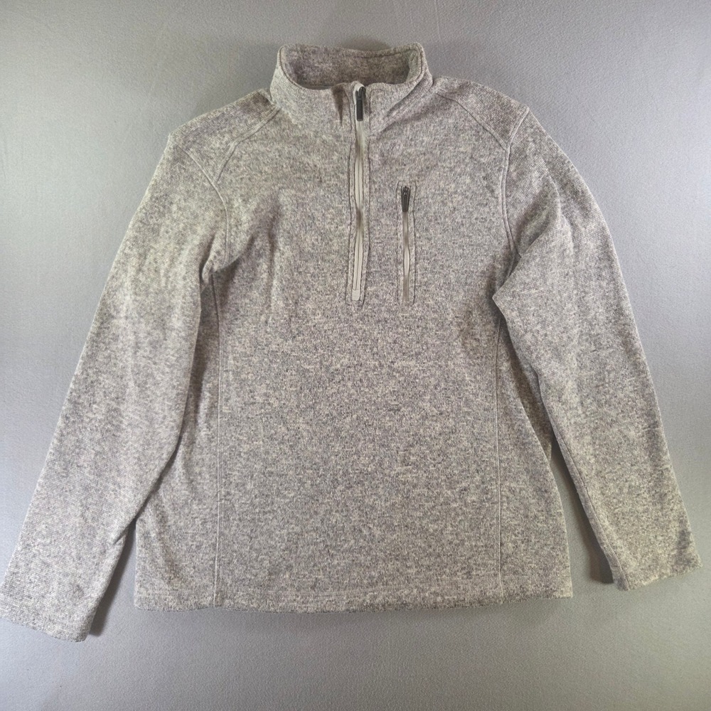 Woolrich Mens XL Gray Heather Quarter Zip Fleece Pullover Sweater Outdoor Cozy